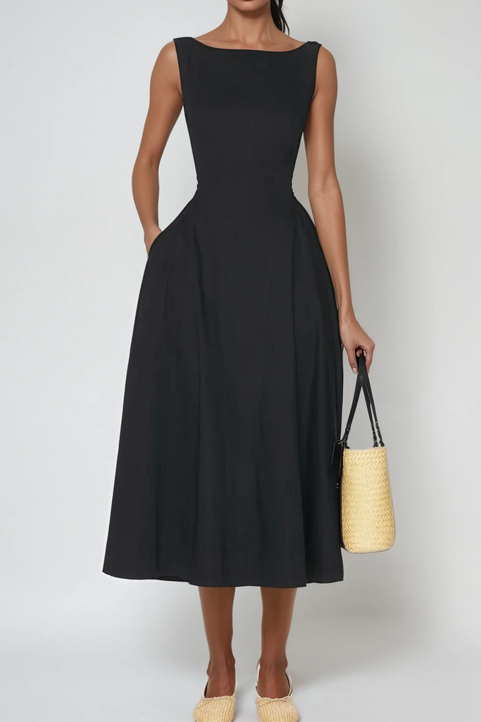 Argyle Ruffle Backless Midi Dress In Black - Stylish black dress for special occasions | Buy Online