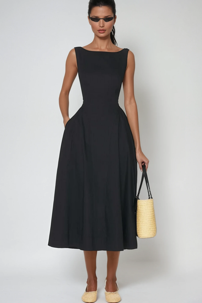 Shop  black dress - Perfect for special occasions | Argyle Ruffle Backless Midi Dress In Black