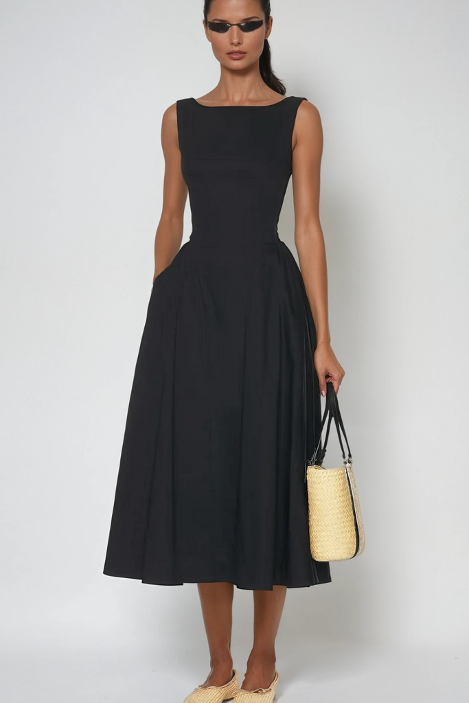 Argyle Ruffle Backless Midi Dress In Black - Stylish black dress for special occasions | Buy Online