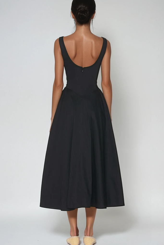 Shop  black dress - Perfect for special occasions | Argyle Ruffle Backless Midi Dress In Black