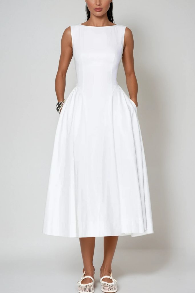 Stylish white dress | Argyle Ruffle Backless Midi Dress In White - Ideal for special occasions