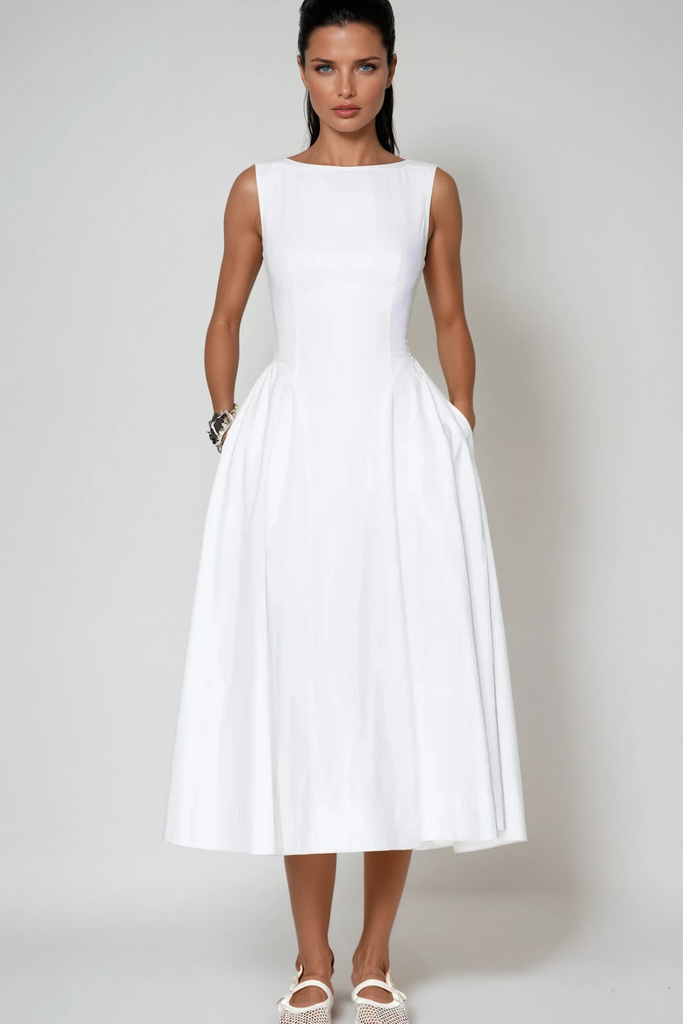 Stylish white dress | Argyle Ruffle Backless Midi Dress In White - Ideal for special occasions
