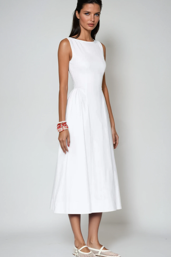 Argyle Ruffle Backless Midi Dress In White - Stylish white dress for special occasions | Buy Online