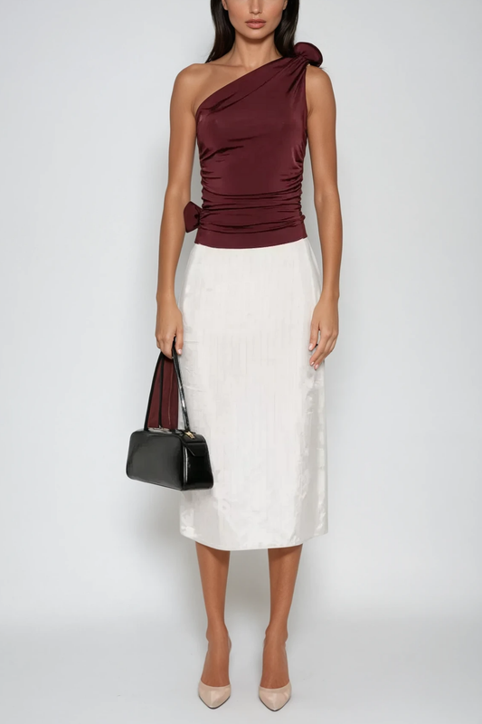 Argyris Flower Ruch One Shouder Top In Red