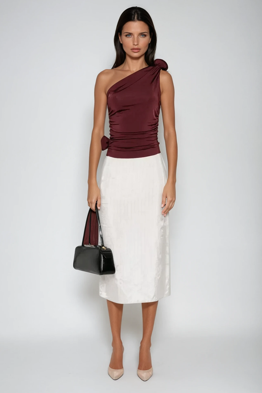 Argyris Flower Ruch One Shouder Top In Red