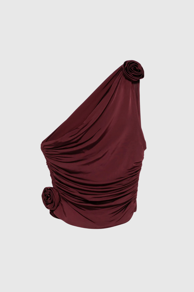 Stylish red dress | Argyris Flower Ruch One Shouder Top In Red - Ideal for special occasions