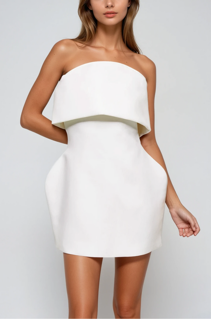 Stylish white dress | Arien Strapless Deconstruct Mini Dress In White - Ideal for special occasions
