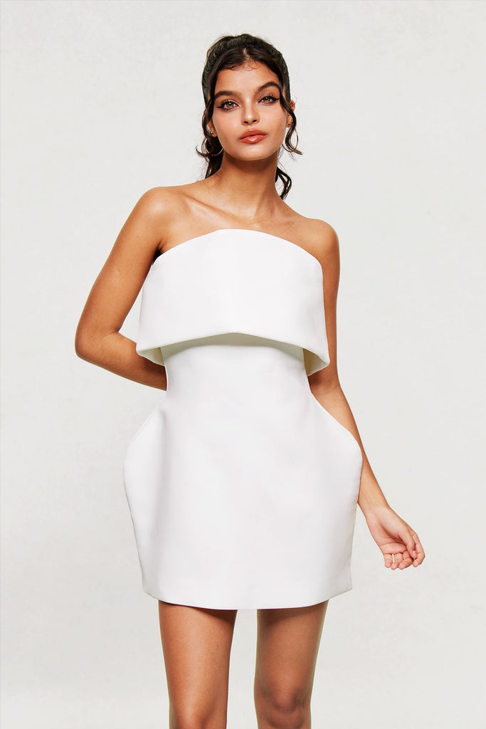 Stylish white dress | Arien Strapless Deconstruct Mini Dress In White - Ideal for special occasions