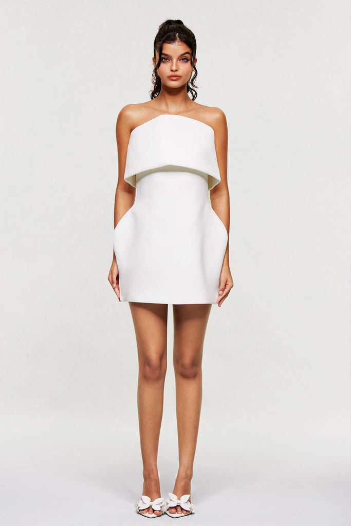 Arien Strapless Deconstruct Mini Dress In White - Stylish white dress for special occasions | Buy Online