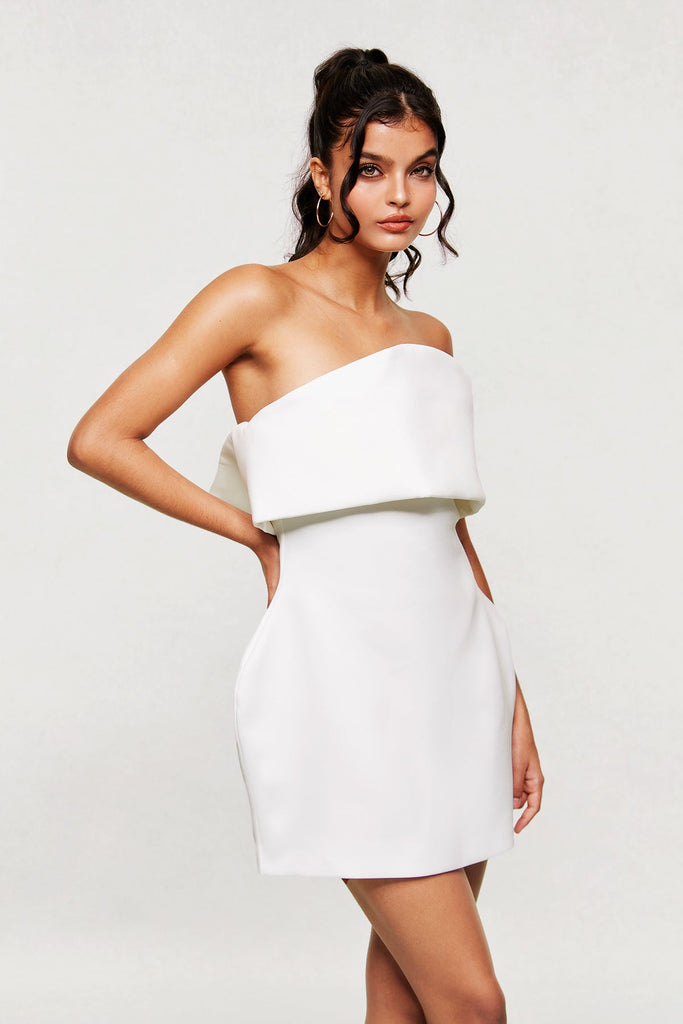 Arien Strapless Deconstruct Mini Dress In White - Stylish white dress for special occasions | Buy Online