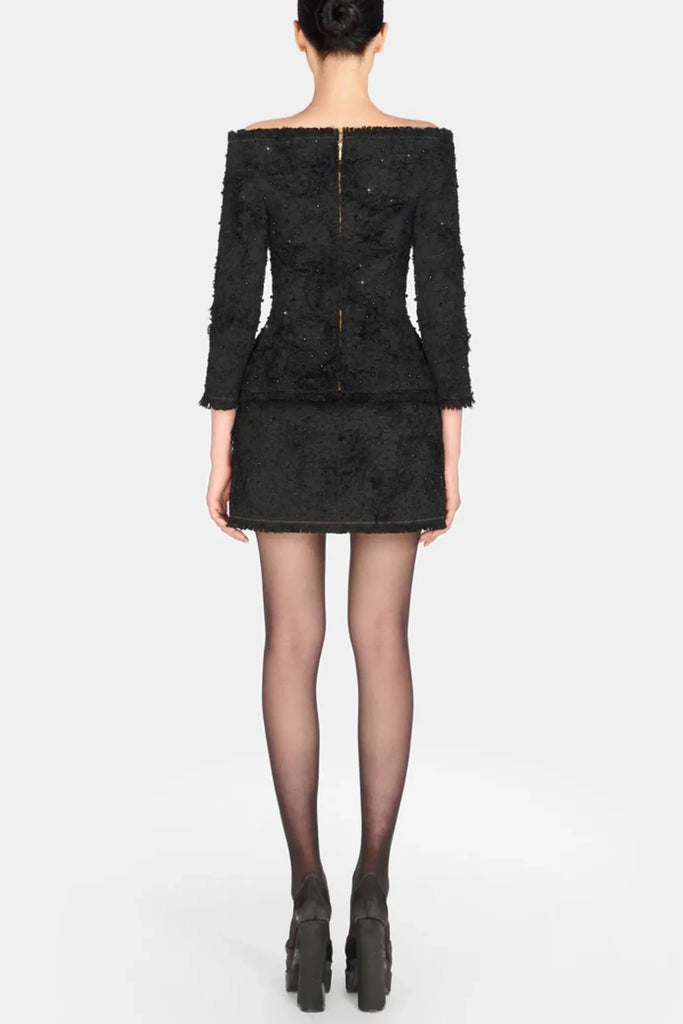 Shop  black dress - Perfect for special occasions | Arife Off Shoulder Bow Crystal Embellished Blazer Two Piece Set - Black