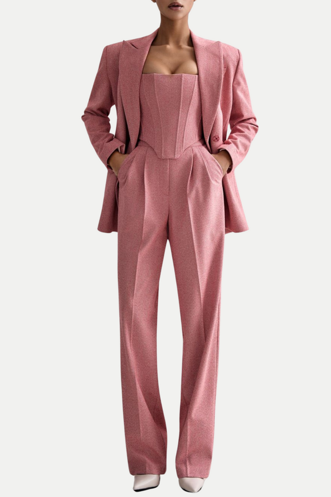 Stylish pink dress | Armenb Lapel Strapless Three Piece Set - Pink - Ideal for special occasions