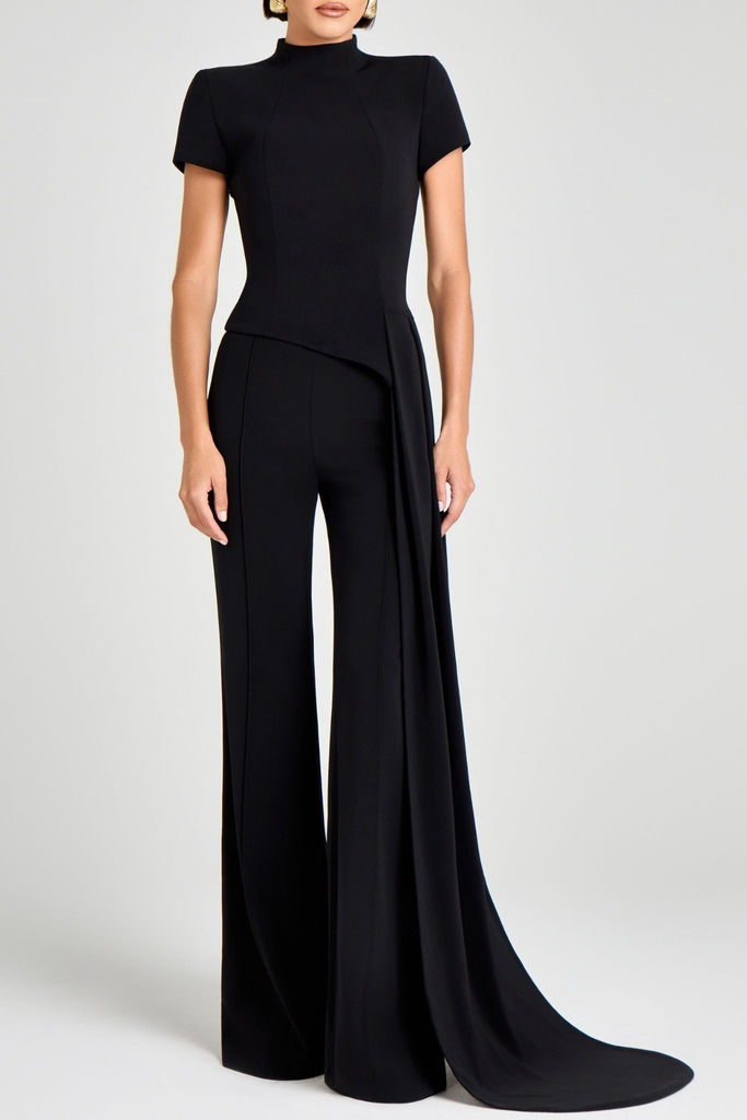 mirabelle Sculpted High Neck Pants Set - Black - Stylish black dress for special occasions | Buy Online
