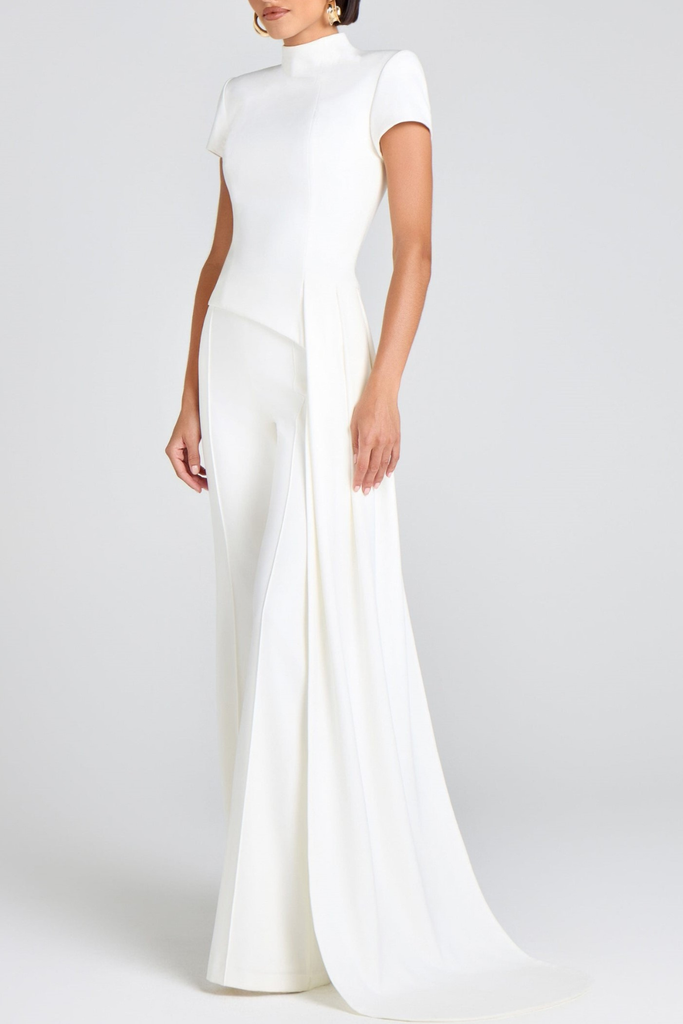 odelette Sculpted High Neck Pants Set - White - Stylish white dress for special occasions | Buy Online