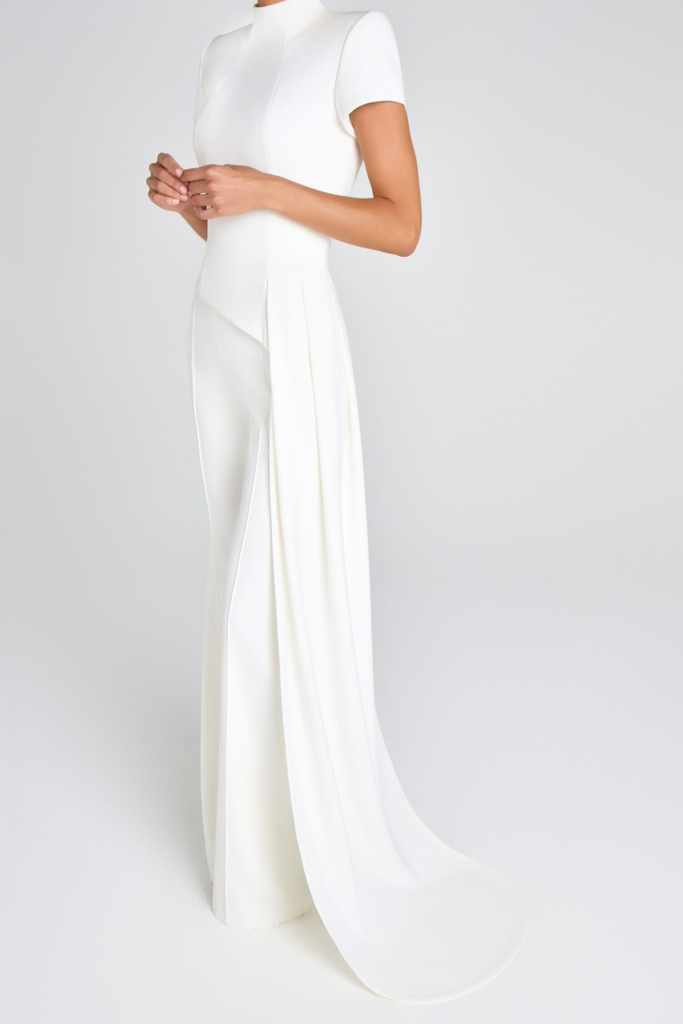 odelette Sculpted High Neck Pants Set - White - Stylish white dress for special occasions | Buy Online