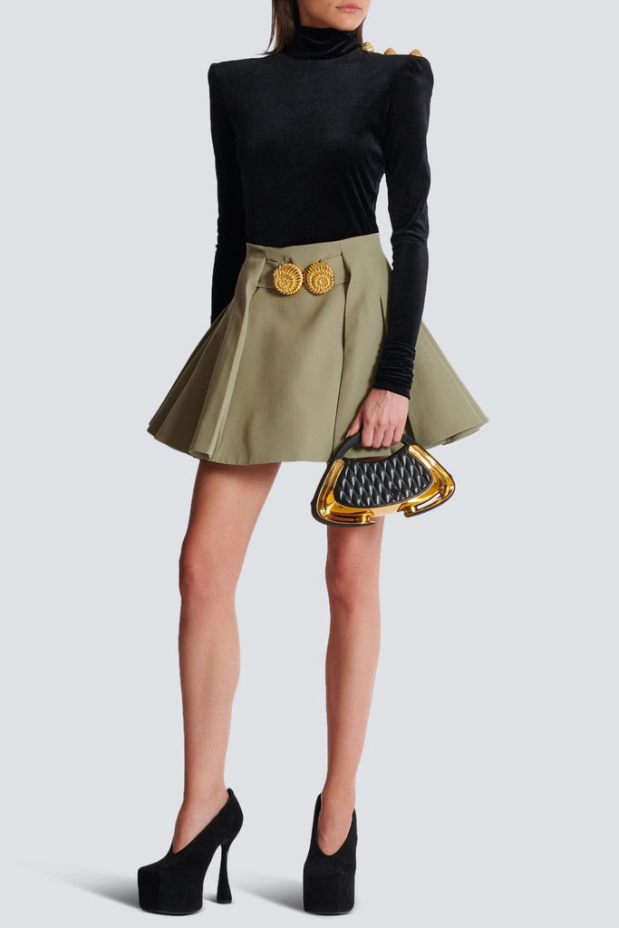 Stylish beautiful mini | Asina Gold Buttoned Mini Skirt - Khaki - Ideal for special occasions