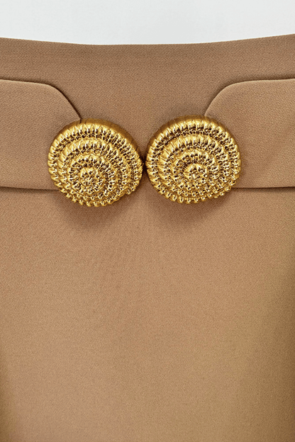Asina Gold Buttoned Mini Skirt - Khaki