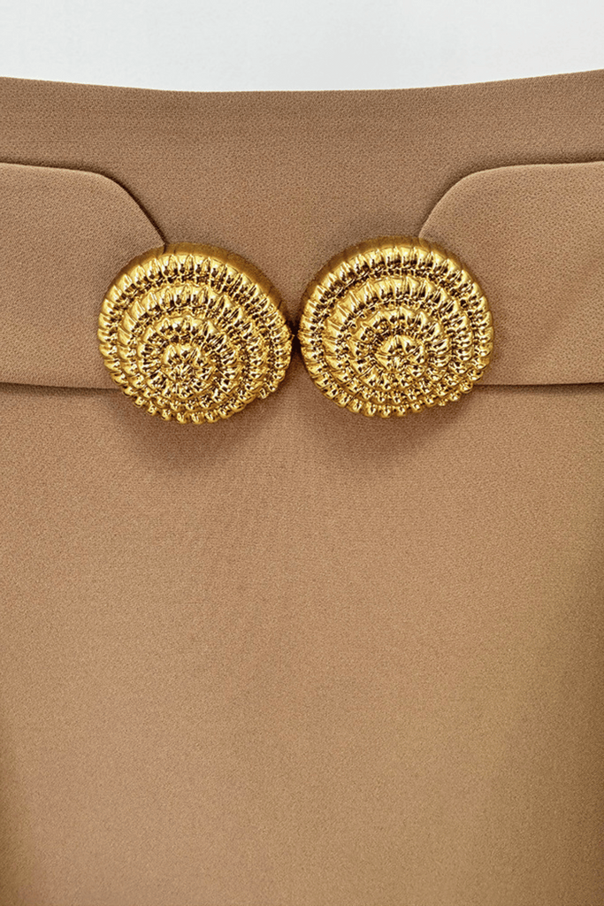 Asina Gold Buttoned Mini Skirt - Khaki - Stylish beautiful mini for special occasions | Buy Online