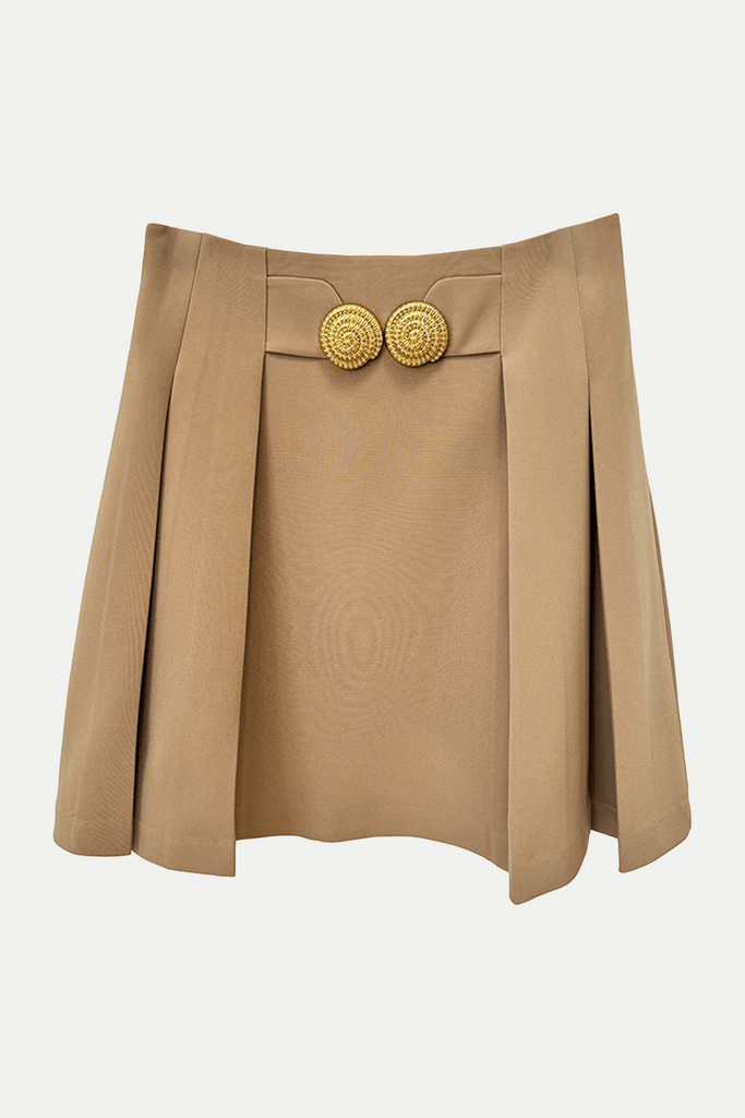 Stylish beautiful mini | Asina Gold Buttoned Mini Skirt - Khaki - Ideal for special occasions