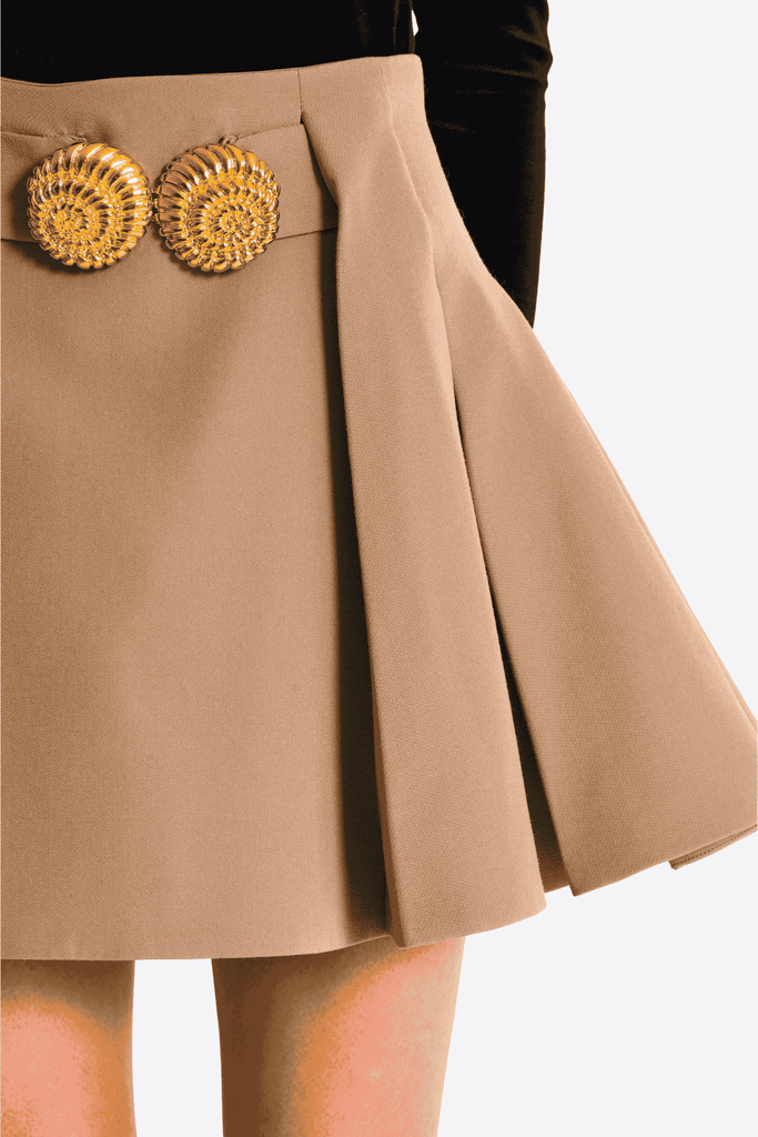 Asina Gold Buttoned Mini Skirt - Khaki - Stylish beautiful mini for special occasions | Buy Online