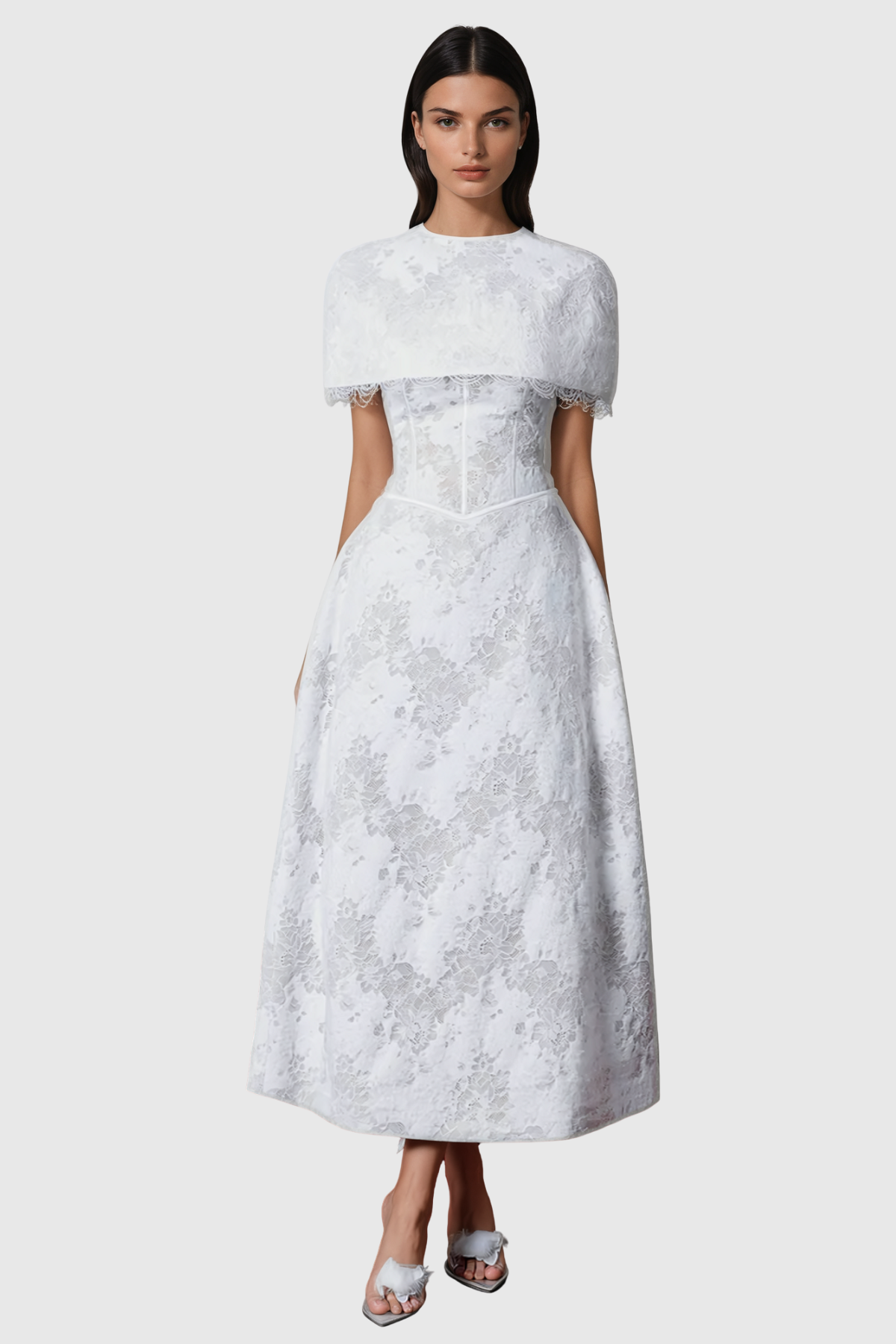 Atanda Lace Corset Cape Maxi Dress