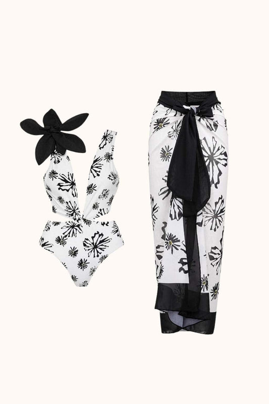 Aurea Flower Cutout Swimwear Two Piece Set