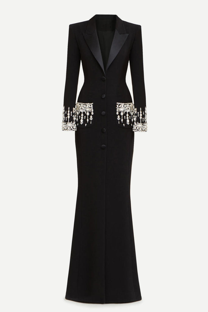 Aurora Crystal Embellished Blazer Maxi Dress - Stylish beautiful dress for special occasions | Buy Online