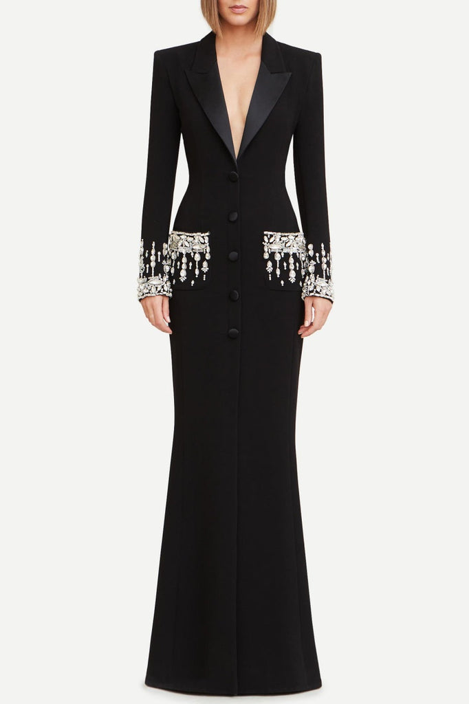 Stylish beautiful dress | Aurora Crystal Embellished Blazer Maxi Dress - Ideal for special occasions