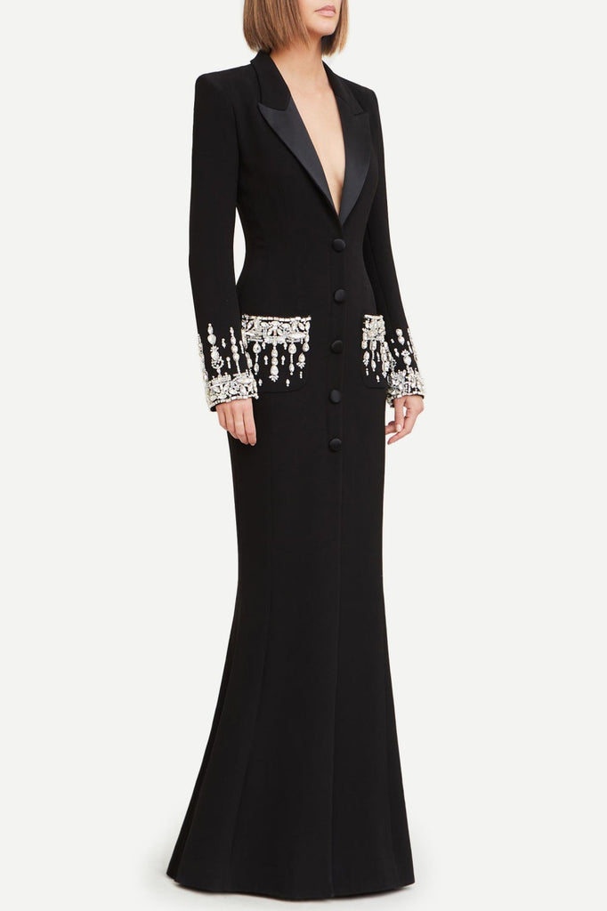 Aurora Crystal Embellished Blazer Maxi Dress - Stylish beautiful dress for special occasions | Buy Online