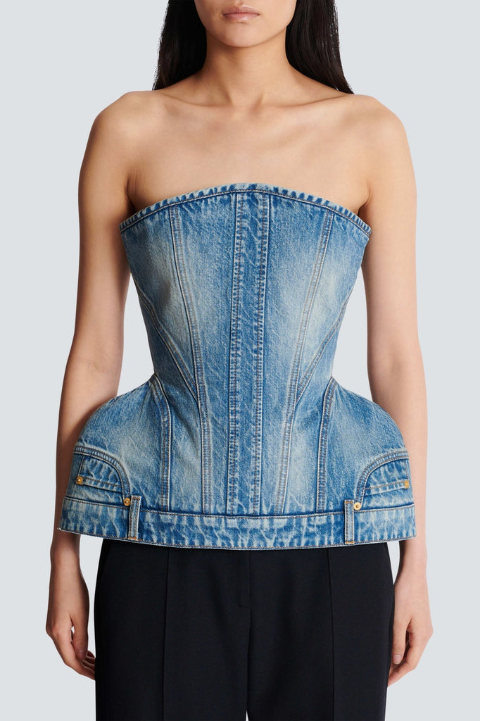 Stylish red dress | Joyce Structured Denim Bustier - Ideal for special occasions