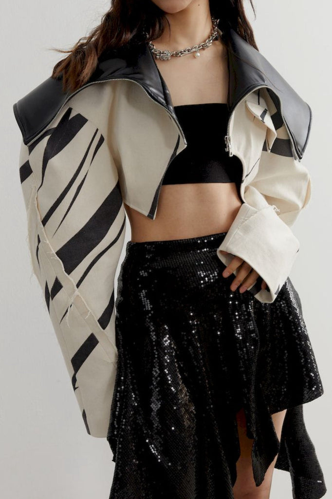 Shop  beautiful dress - Perfect for special occasions | Aviva Leather Stripe Crop Jacket