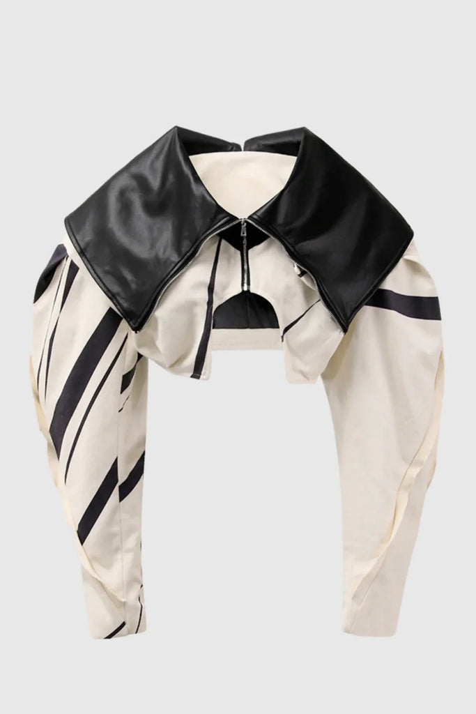 Stylish beautiful dress | Aviva Leather Stripe Crop Jacket - Ideal for special occasions
