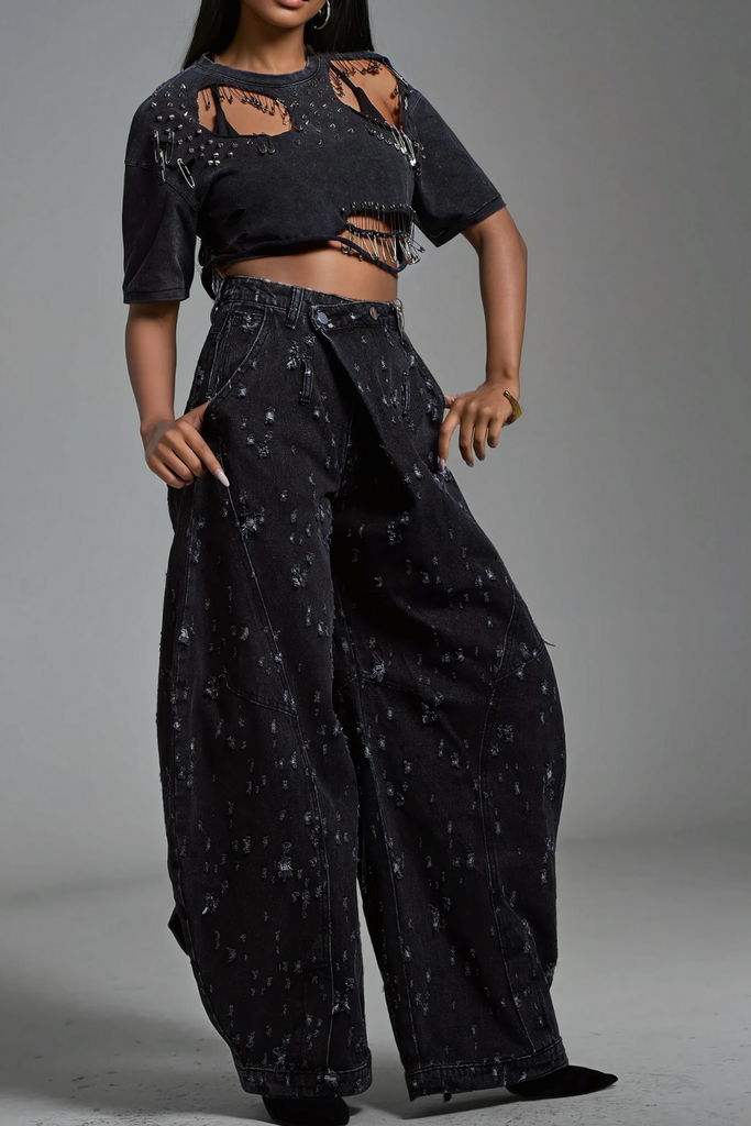 Stylish beautiful dress | Ayah Torn Asymmetric Jeans - Ideal for special occasions