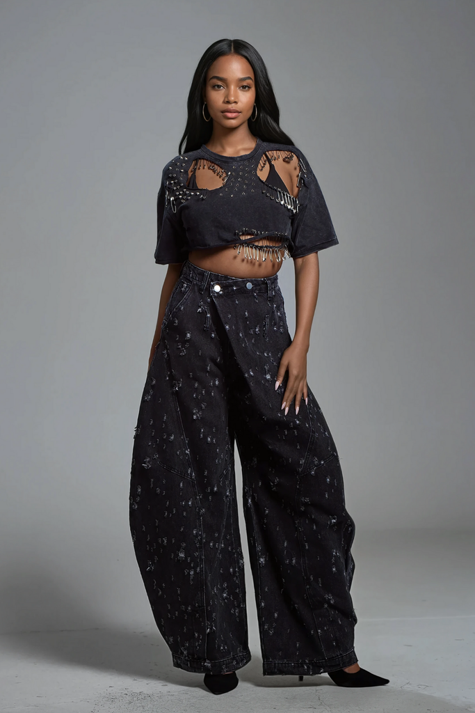 Stylish beautiful dress | Ayah Torn Asymmetric Jeans - Ideal for special occasions