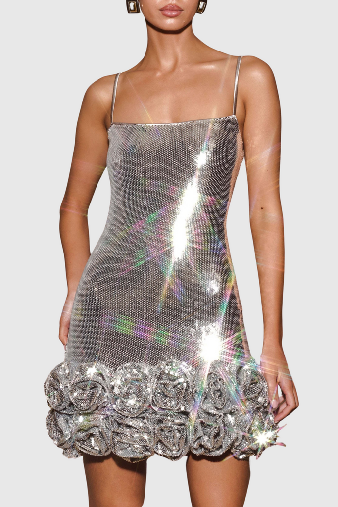 Stylish beautiful dress | Ayam Sequin Flower Appliqué Mini Dress - Ideal for special occasions