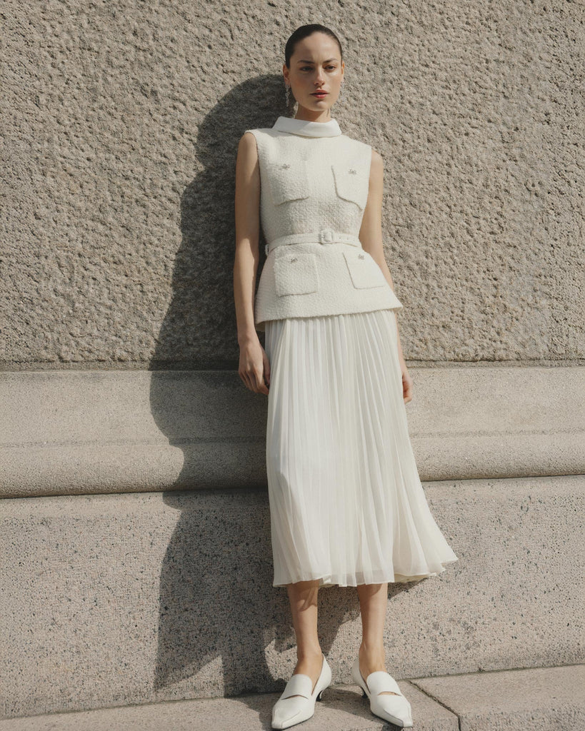 Stylish beautiful dress | zoe Cream Boucle Sleeveless Midi Dress - Ideal for special occasions