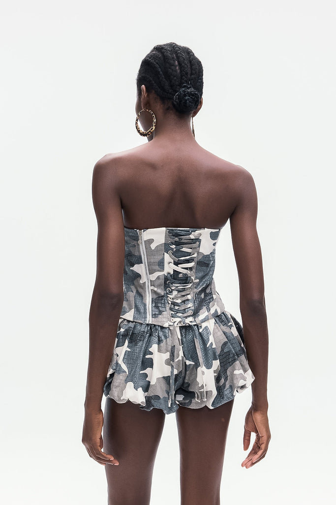 Shop  beautiful dress - Perfect for special occasions | Baara Camouflage Print Corset Lace Up Skirt Set