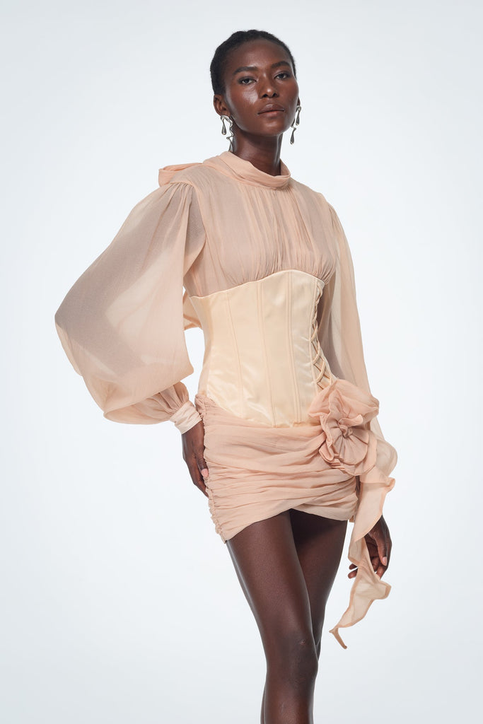 Stylish beautiful dress | Baard Corset Mesh Flower Ruch Mini Dress - Ideal for special occasions