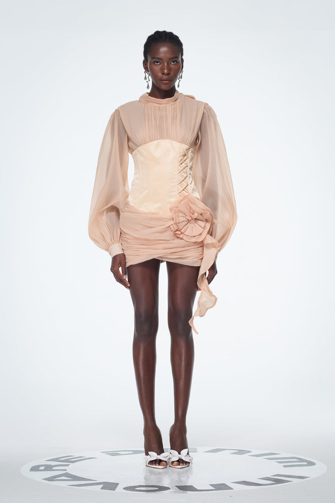 Baard Corset Mesh Flower Ruch Mini Dress - Stylish beautiful dress for special occasions | Buy Online