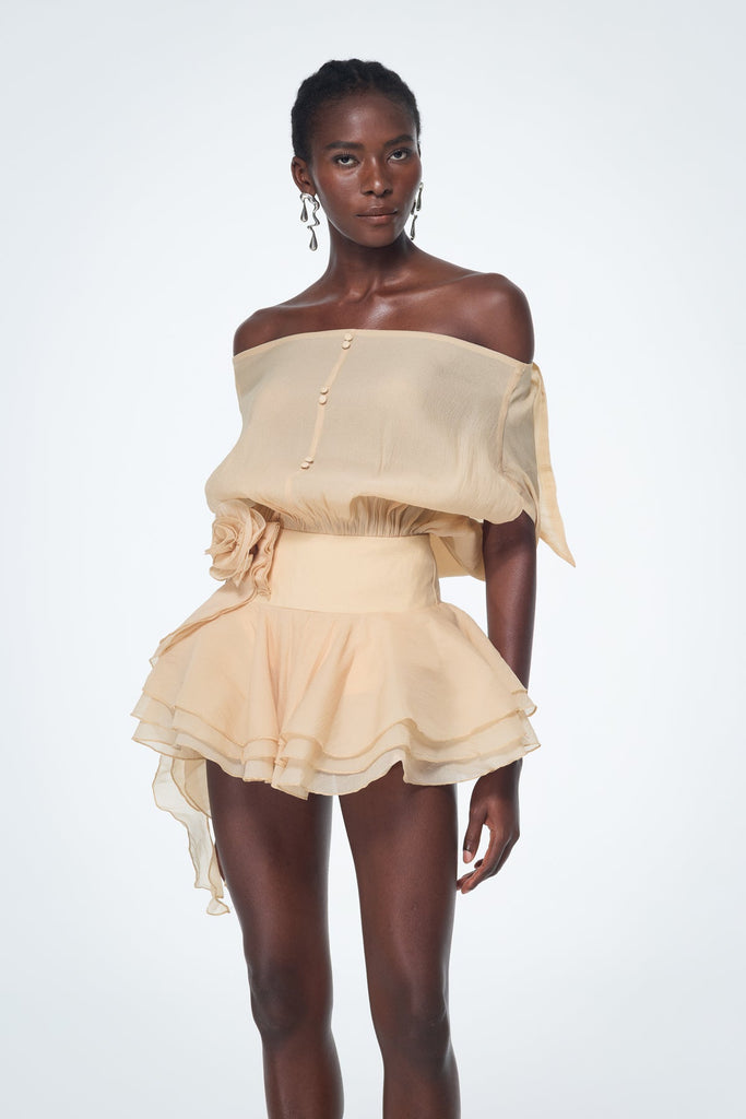 Shop  beautiful dress - Perfect for special occasions | Baatar Backless Ruffle Flower Mini Dress In Apricot