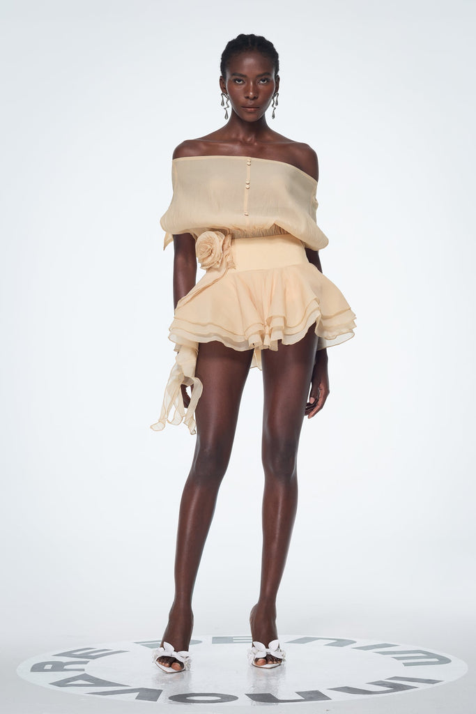 Shop  beautiful dress - Perfect for special occasions | Baatar Backless Ruffle Flower Mini Dress In Apricot