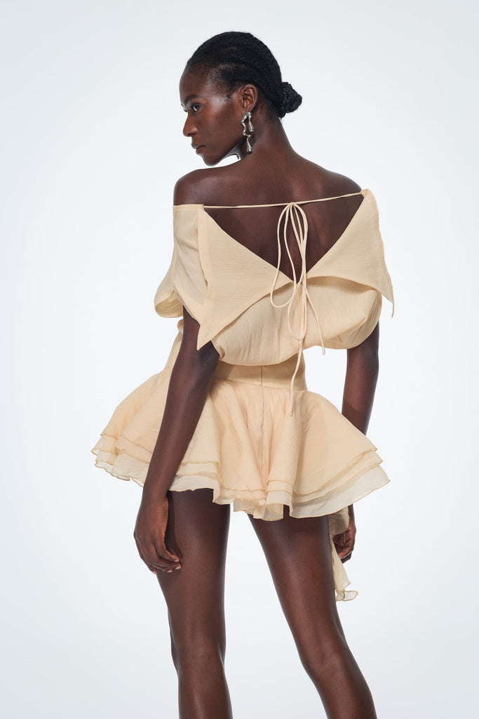 Stylish beautiful dress | Baatar Backless Ruffle Flower Mini Dress In Apricot - Ideal for special occasions