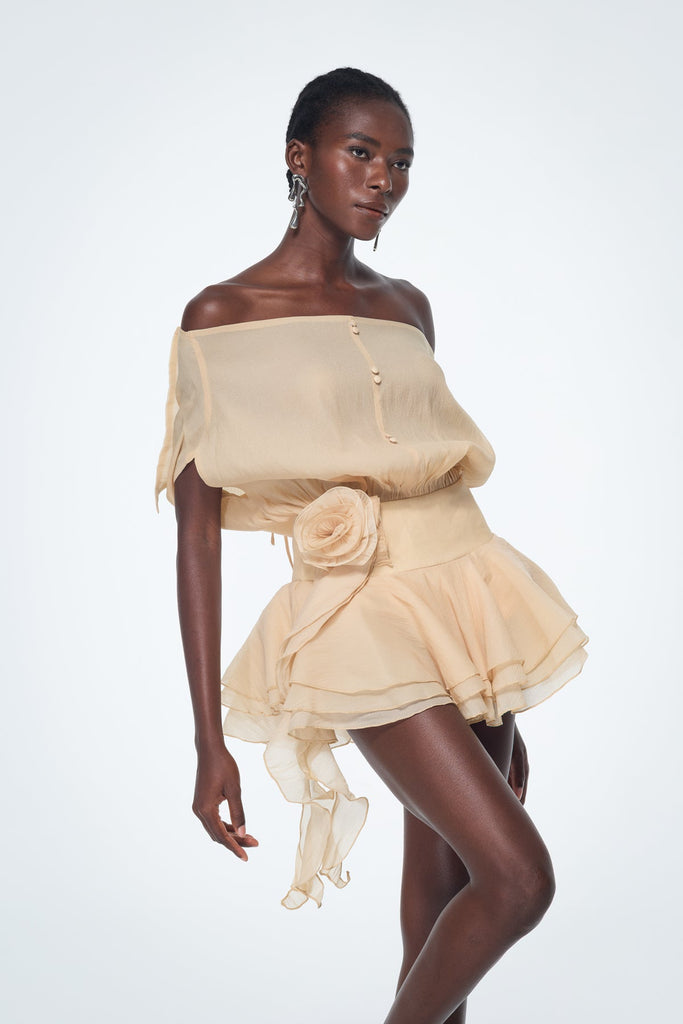 Stylish beautiful dress | Baatar Backless Ruffle Flower Mini Dress In Apricot - Ideal for special occasions