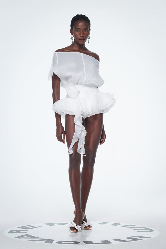 Shop  white dress - Perfect for special occasions | Baatar Backless Ruffle Flower Mini Dress In White