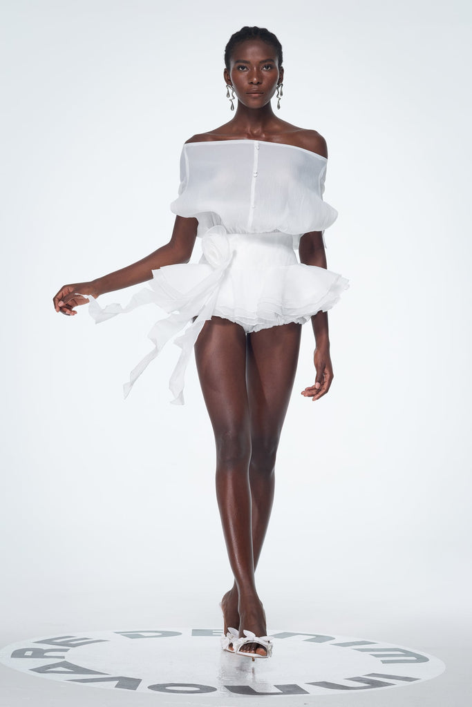 Shop  white dress - Perfect for special occasions | Baatar Backless Ruffle Flower Mini Dress In White