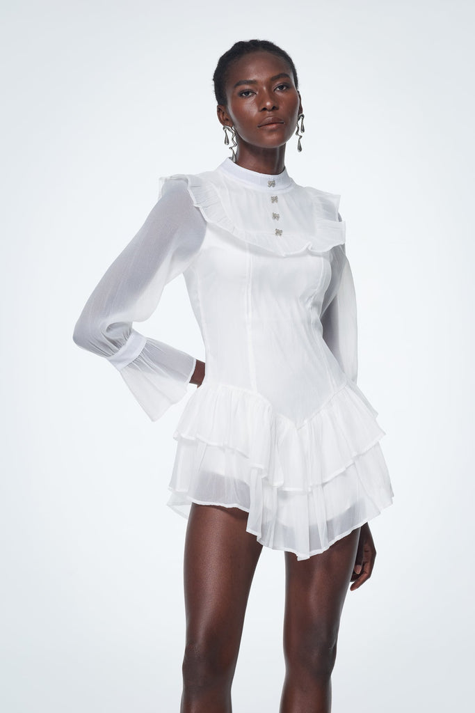 Stylish beautiful dress | Badr Balloon Sleeve Mesh Mini Dress - Ideal for special occasions