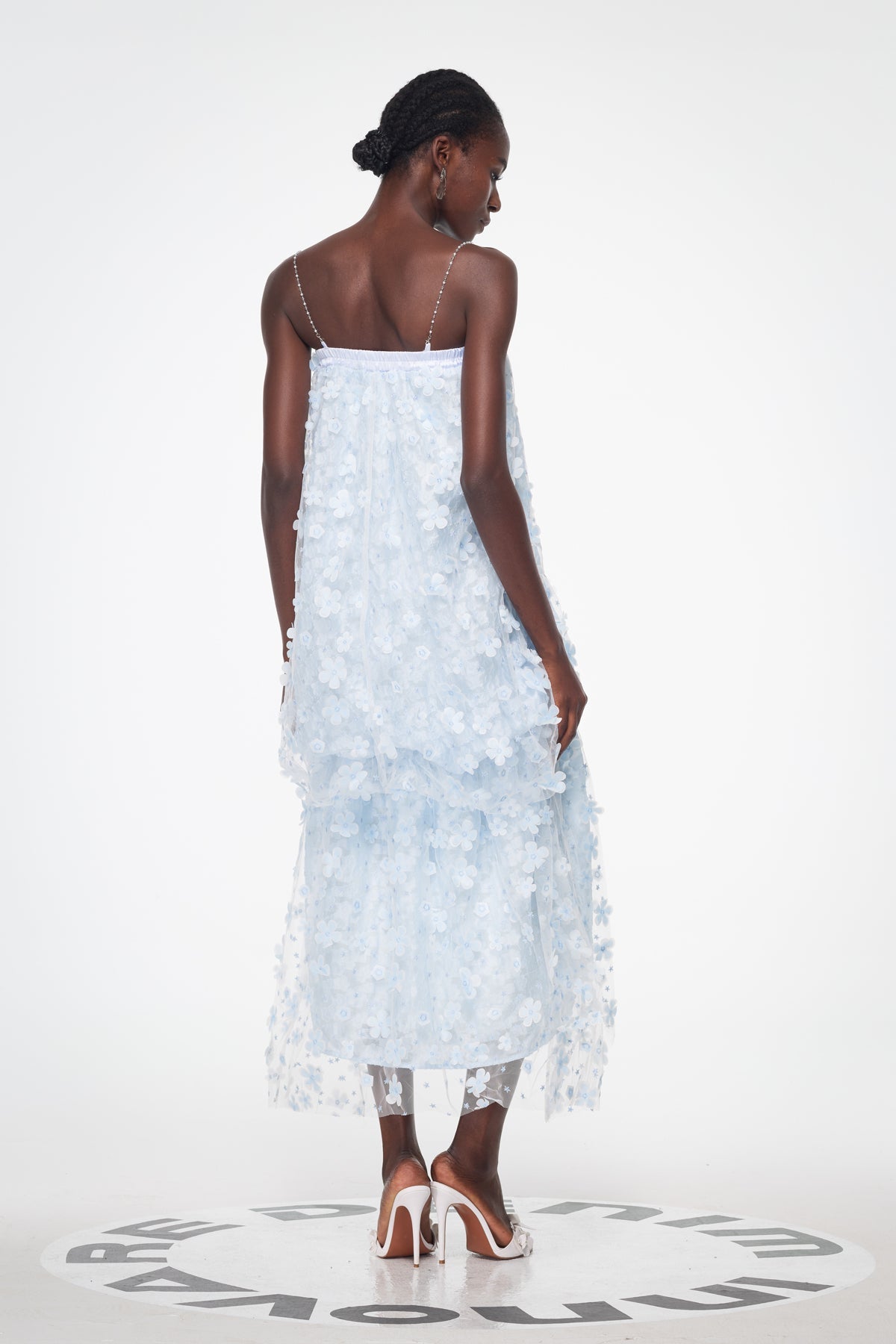 Baduhilt Mesh Flower Strapless Maxi Dress