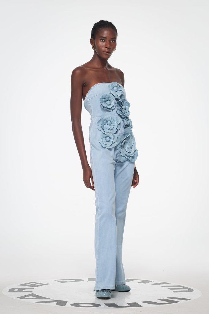 Shop  beautiful dress - Perfect for special occasions | Badulf Strapless Flower Bleached Jumpsuit