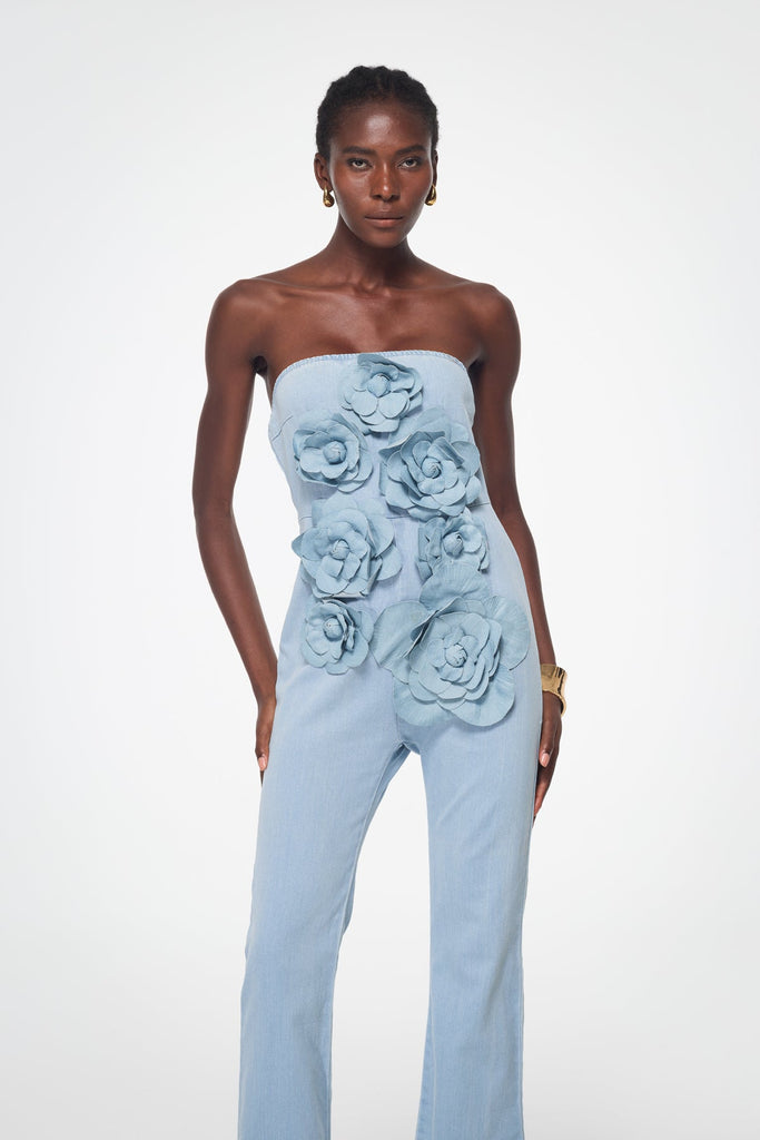 Stylish beautiful dress | Badulf Strapless Flower Bleached Jumpsuit - Ideal for special occasions