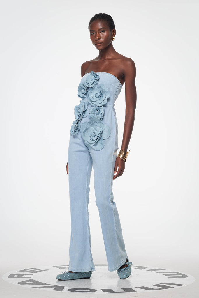 Shop  beautiful dress - Perfect for special occasions | Badulf Strapless Flower Bleached Jumpsuit